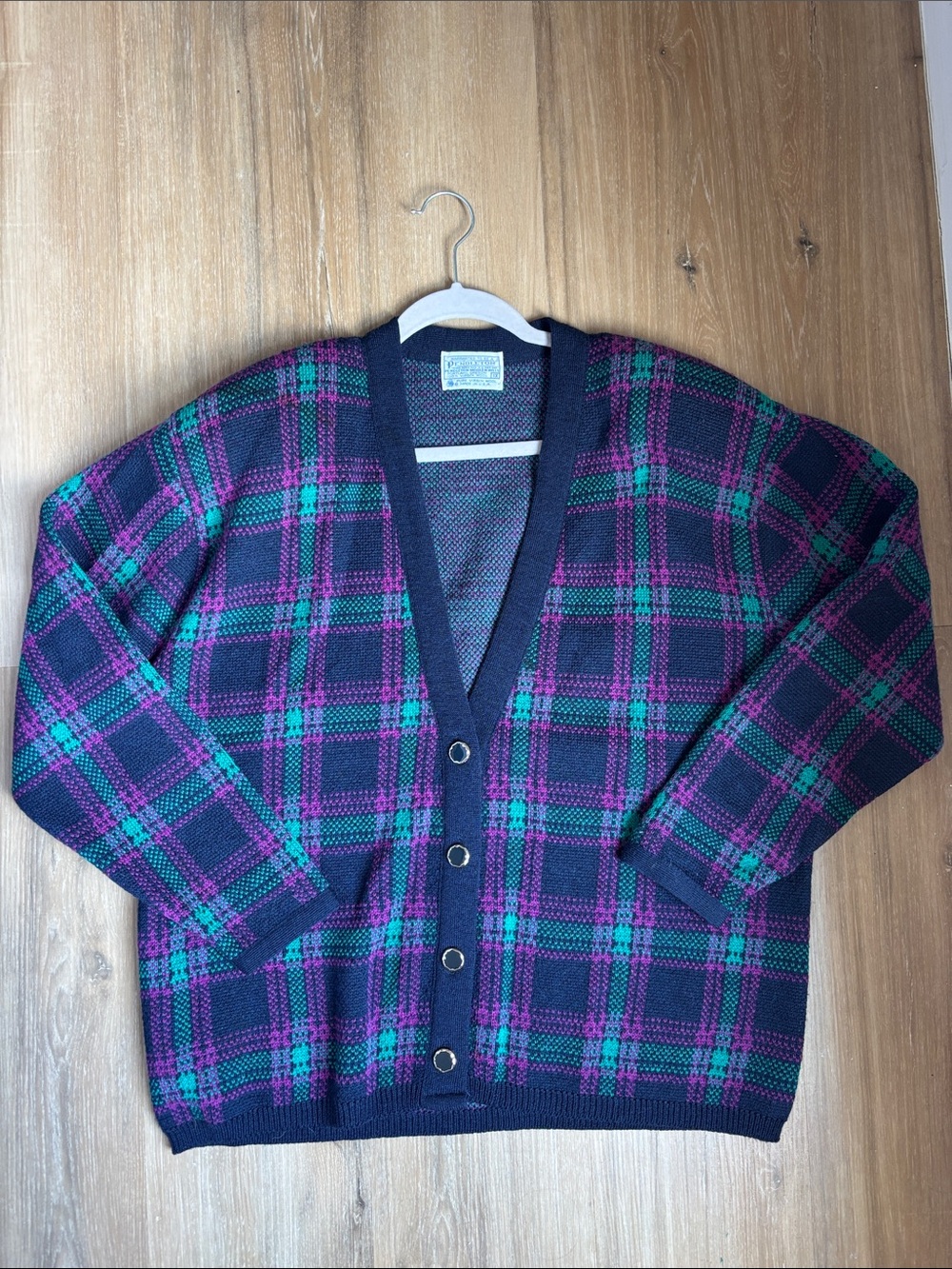 Vintage Pendleton 100% Wool Tartan Plaid Button-Front Cardigan